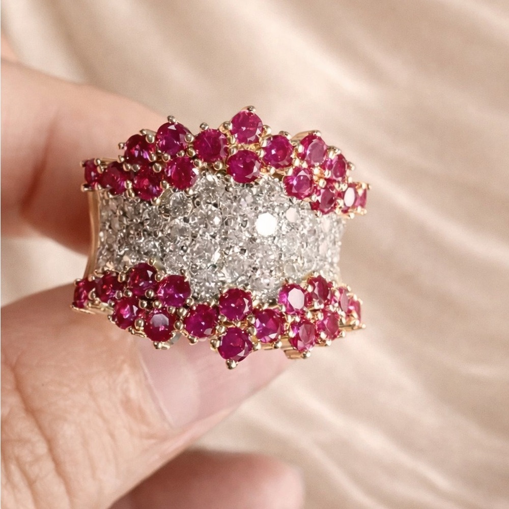 Opulent Ruby Diamond Wide Band Ring in Yellow Gold - Picture 12 of 12